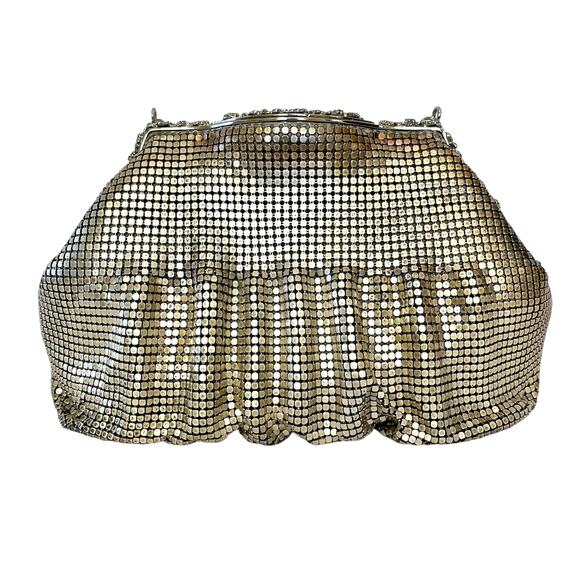 Vintage Whiting & Davis Silver Ombre Metal Mesh Crystal Wedding Evening Bag - Picture 3 of 10